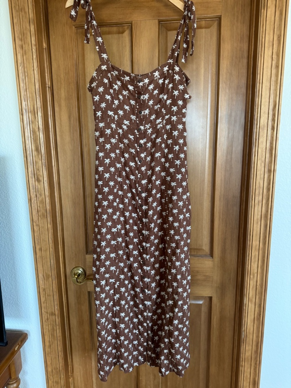 Faherty Linen Brown Maxi Dress with White Palm Print - Picture 2 of 5
